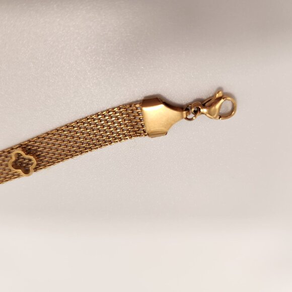 New mesh bracelet with flower and clover designer inspired18K gold plated - Picture 8 of 10